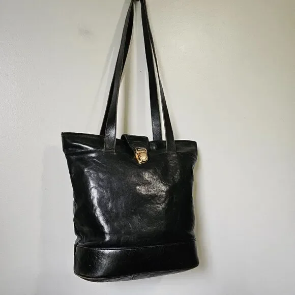 VINTAGE OROTON LARGE BLACK GENUINE COWHIDE SHOULDER BAG